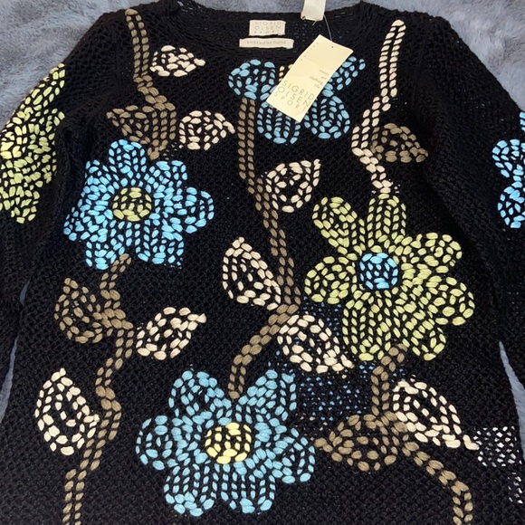 NWT Sigrid Olsen Blk Knitted Crochet Sweater - Picture 2 of 6